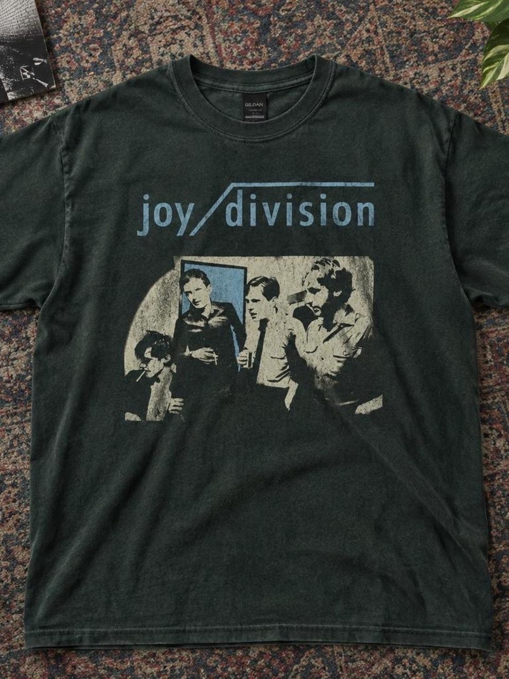 Gildan Men’s Joy Division Band Tee - Black with Light Blue Print